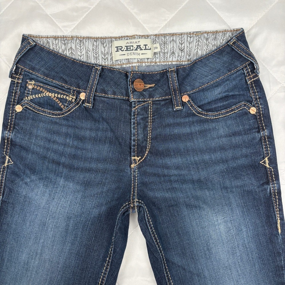 Ariat REAL Arrow Boot Jeans Women's 28R (29x33) Low Rise Dark Wash Stretch Denim - Picture 4 of 15